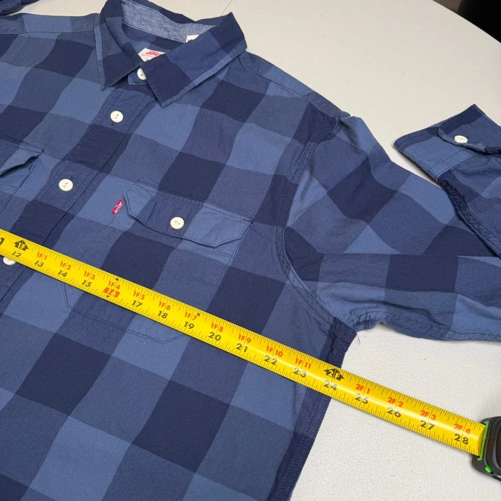 Levis Mens Large‎ Relaxed Fit Blue Buffalo Plaid Button Down Flannel Shirt